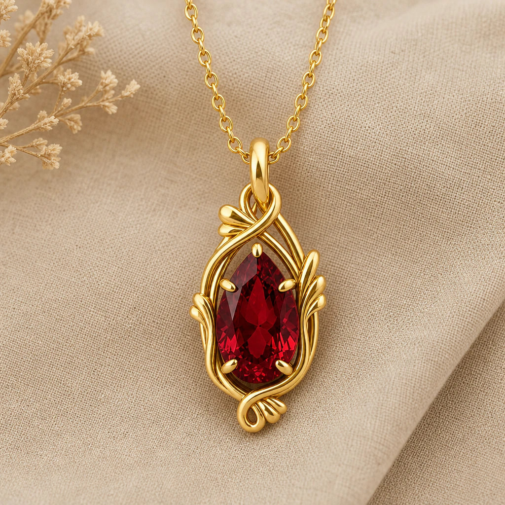 Tendril Teardrop Birthstone Pendant Necklace in 18k gold plated sterling silver