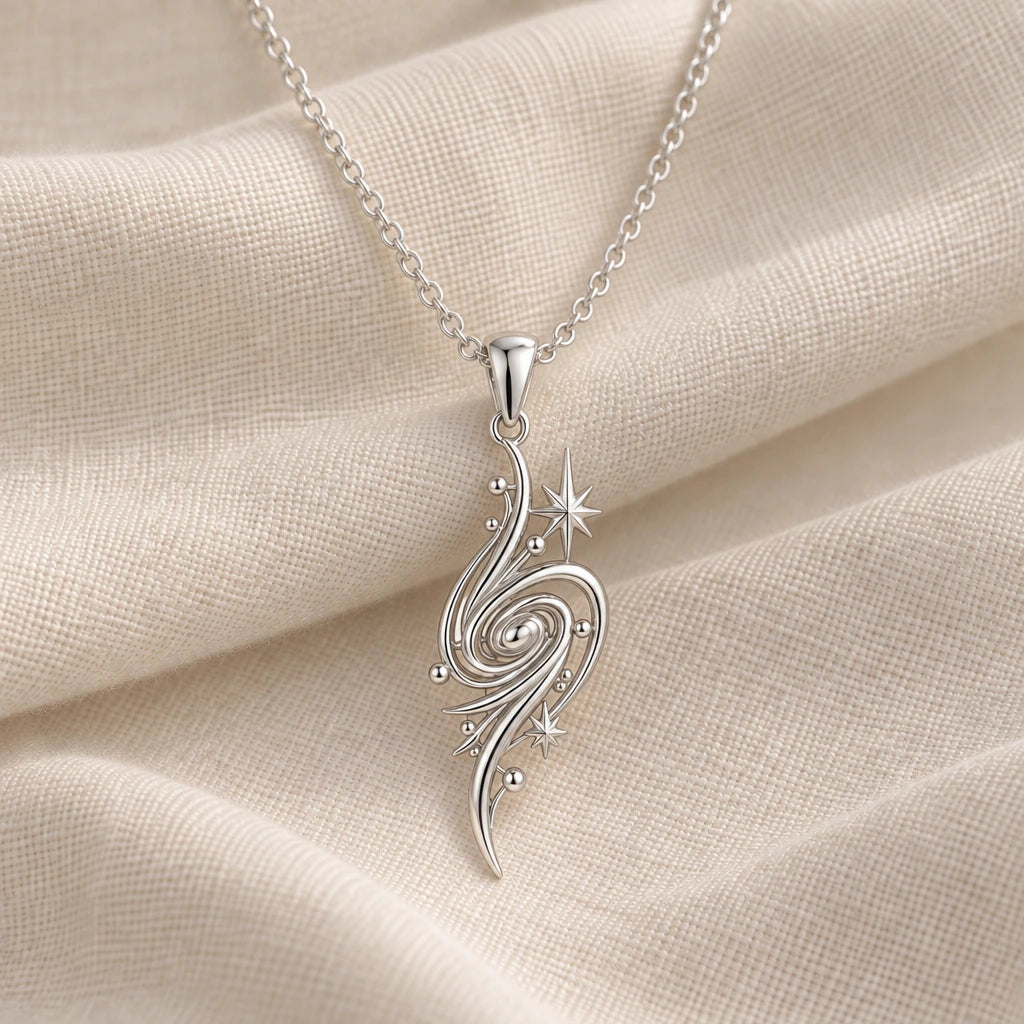 925 sterling silver golden nebula pendant necklace on cream fabric