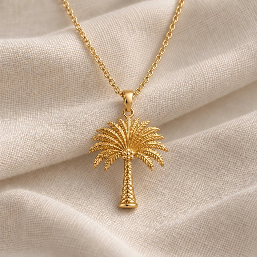 Palm Crown Tree pendant necklace in an 18k gold plated finish