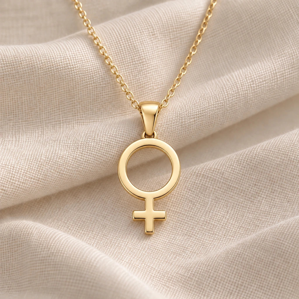 Venus Symbol pendant necklace in an 18k gold plated finish