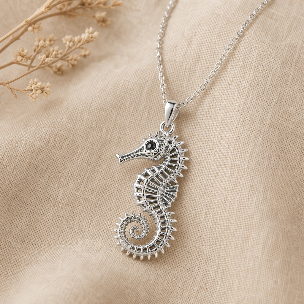 Sacred Seahorse Pendant Necklace in sterling silver