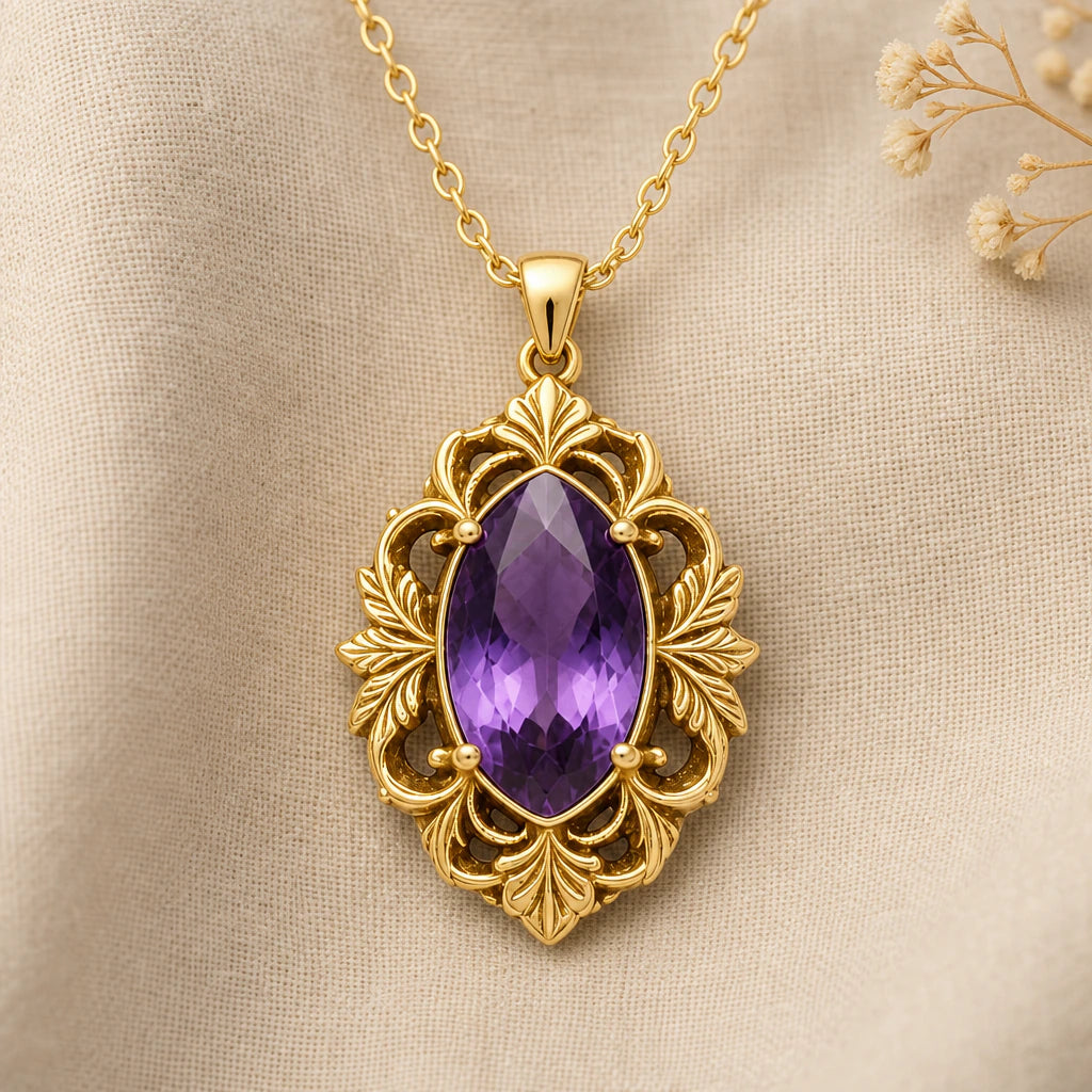 Baroque Acanthus Frame Birthstone Pendant Necklace in 18k gold plated sterling silver