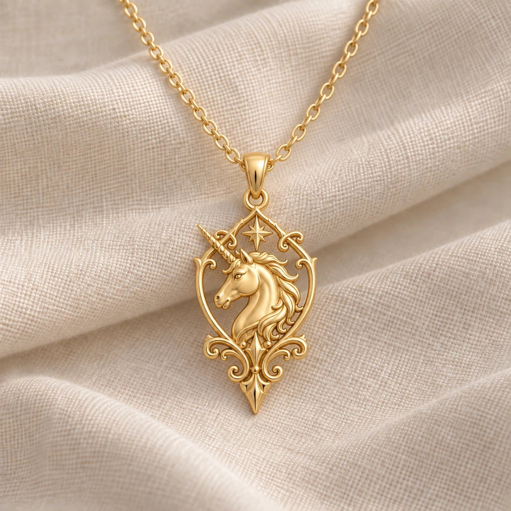 Unicorn Sigil pendant necklace in an 18k gold plated finish
