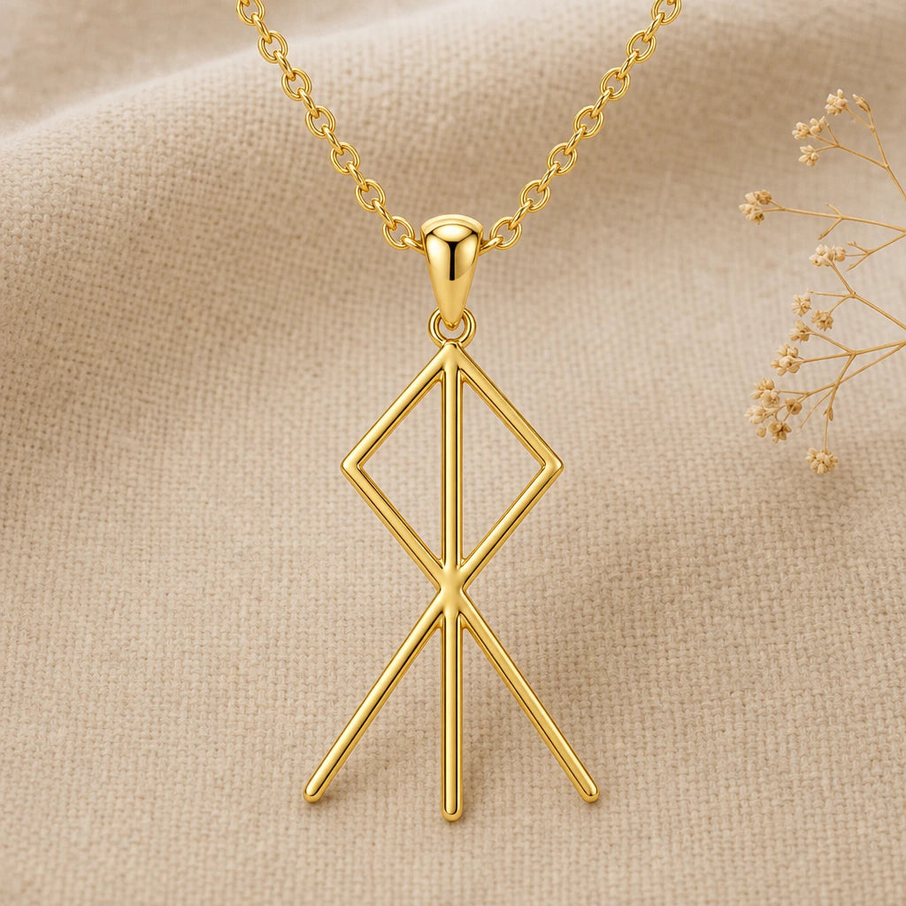 Viking Courage Bind Rune Pendant Necklace in 18k gold plated sterling silver