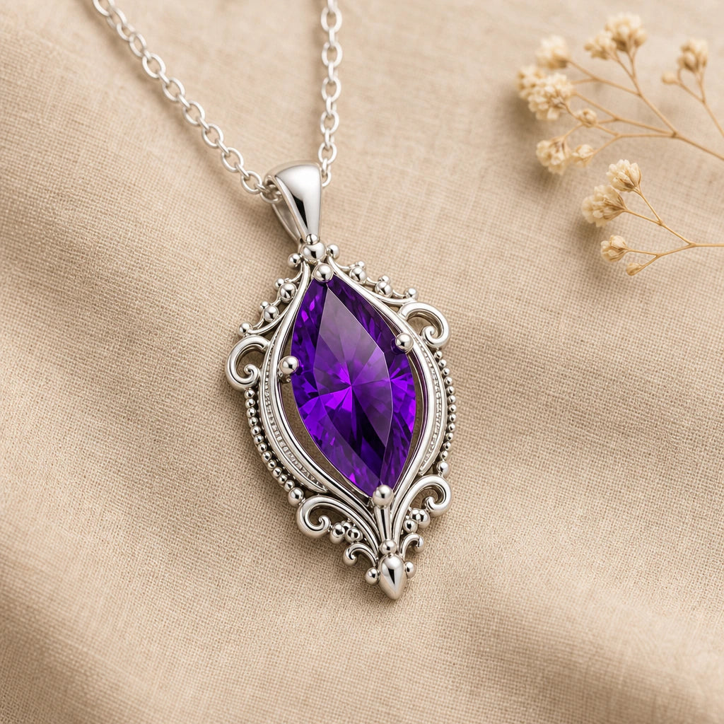 Vintage Filigree Birthstone Charm Pendant Necklace in sterling silver, second view