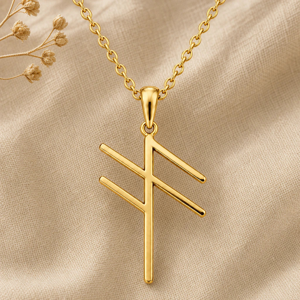 Viking Communication Rune Pendant Necklace in 18k gold plated sterling silver
