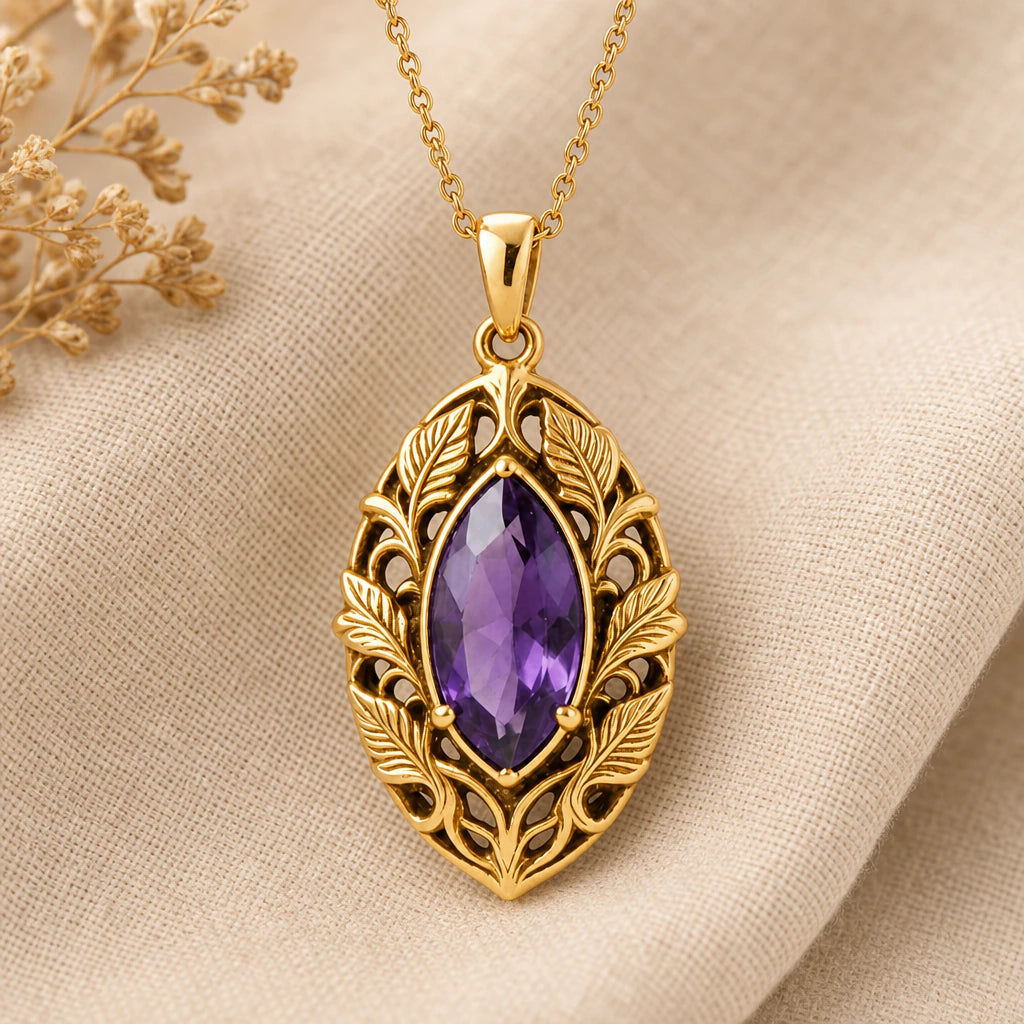Elven Leaf Wreath Birthstone Pendant Necklace in 18k gold plated sterling silver