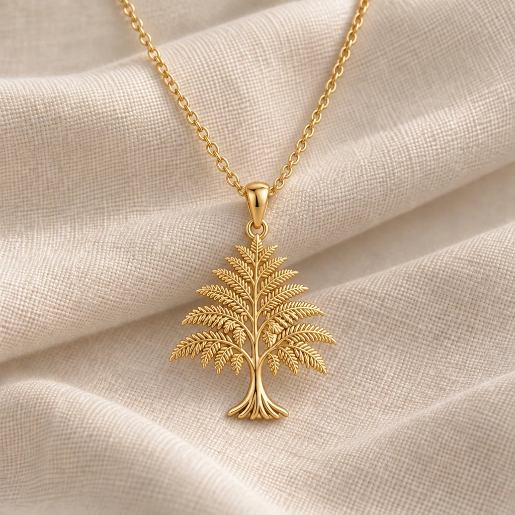 Fern Tree pendant necklace in an 18k gold plated finish