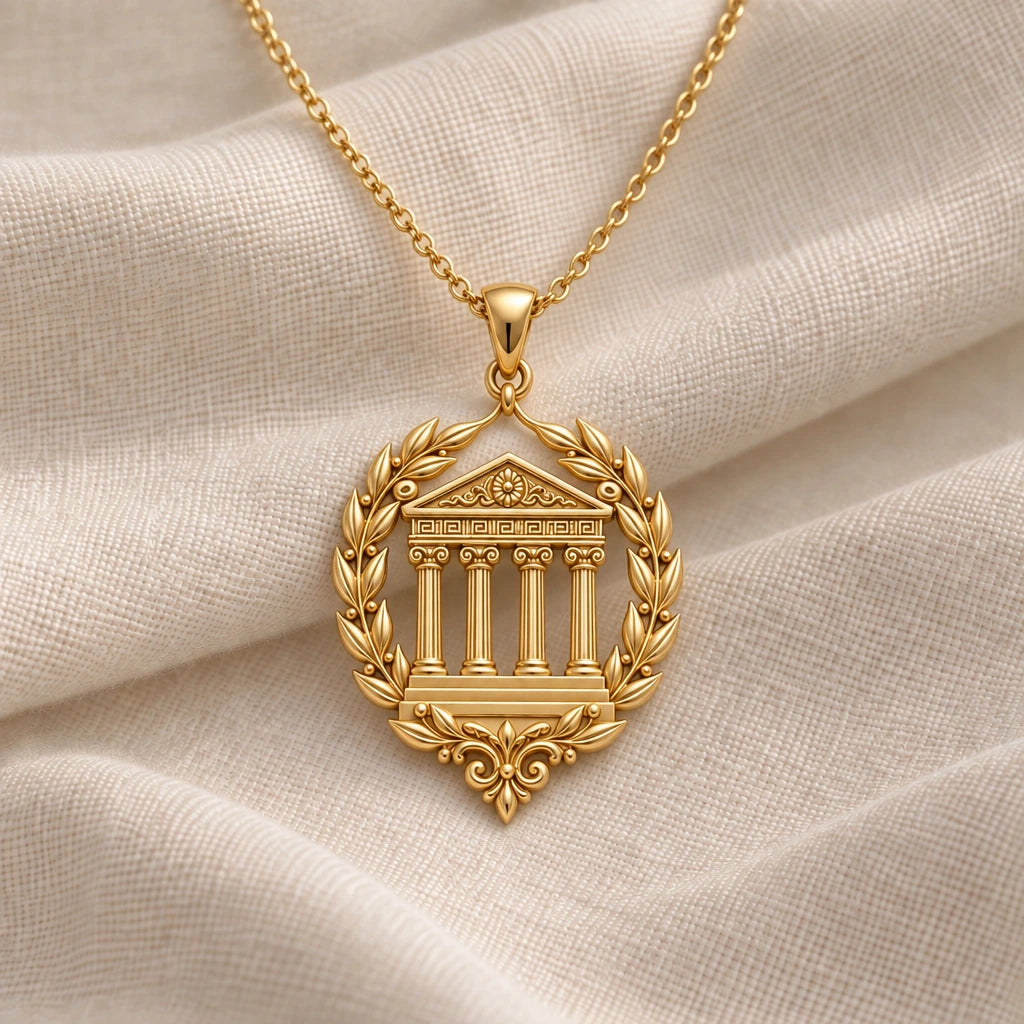 Greek Temple Laurel pendant necklace in an 18k gold plated finish