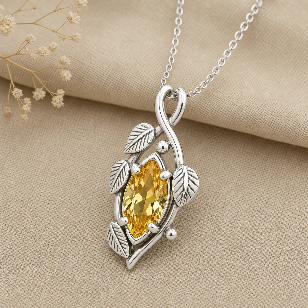 Golden Ivy Marquise Birthstone Pendant Necklace in sterling silver
