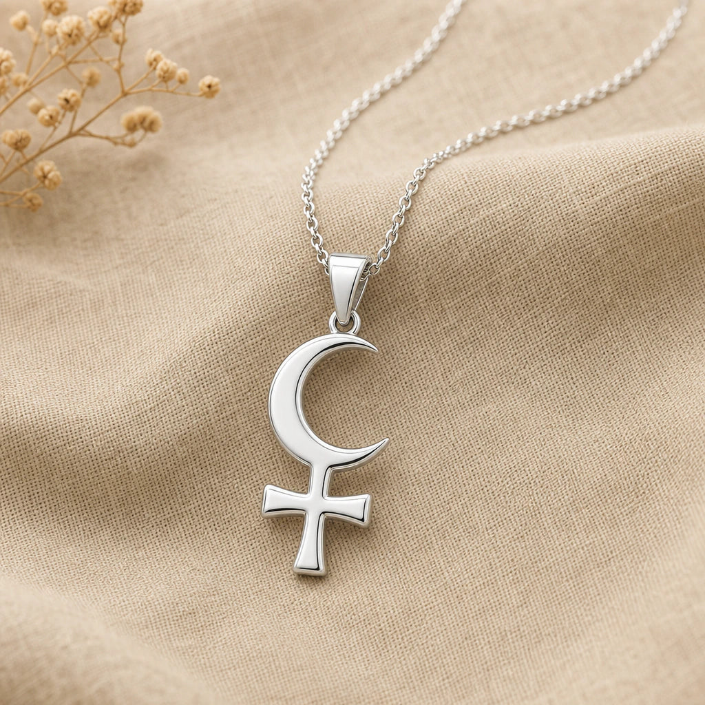 Crescent Venus Symbol Pendant Necklace in sterling silver, second view