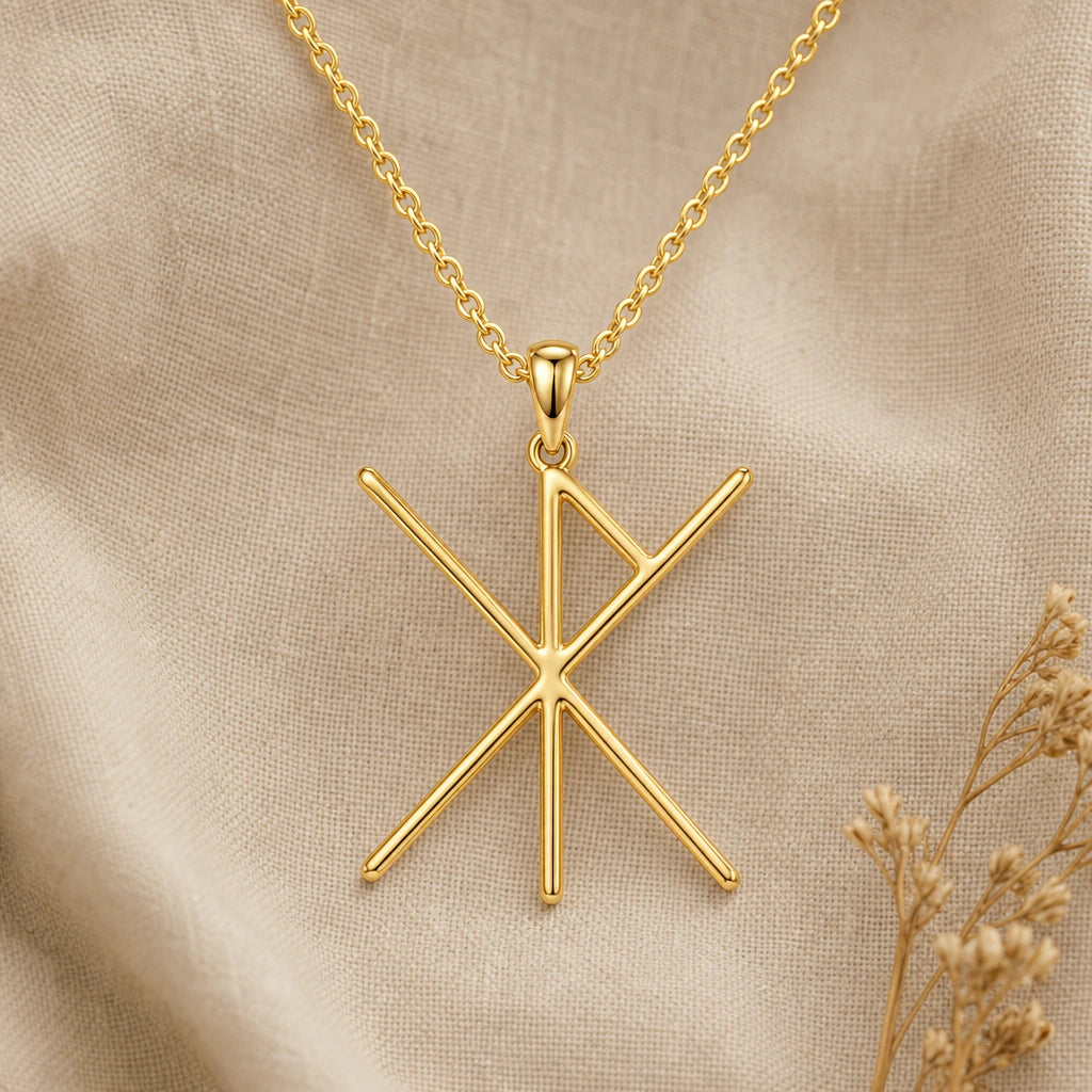 Viking Love and Protection Bind Rune Pendant Necklace in 18k gold plated sterling silver