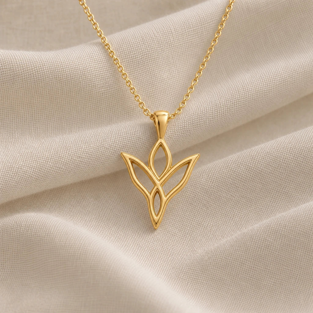 Elven Knot Leaf pendant necklace in an 18k gold plated finish