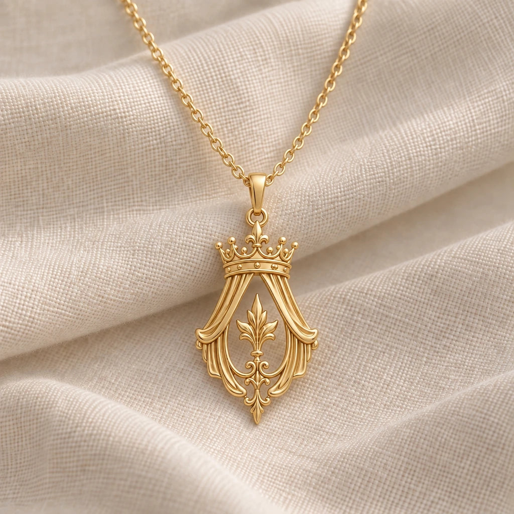 Imperial Crown Veil pendant necklace in an 18k gold plated finish