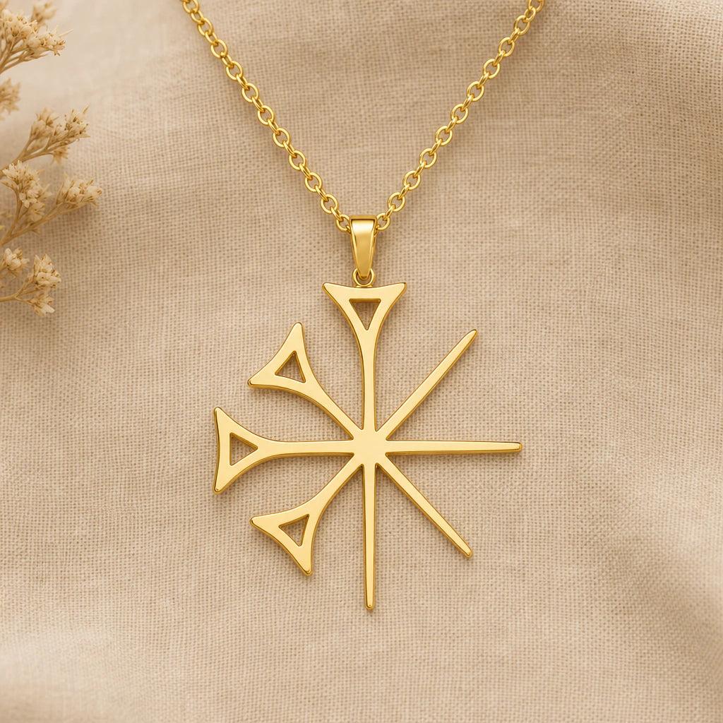 Sumerian Dingir Star Symbol Pendant Necklace in 18k gold plated sterling silver