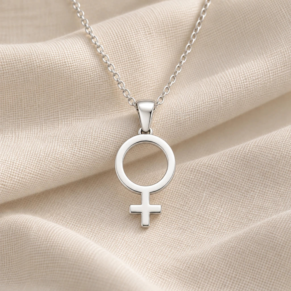 925 sterling silver venus symbol pendant necklace on cream fabric