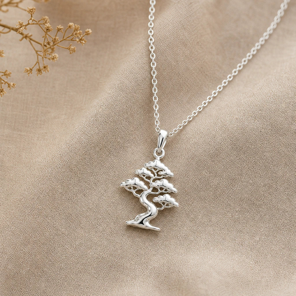 Pine Crest Bonsai Tree Pendant Necklace in sterling silver