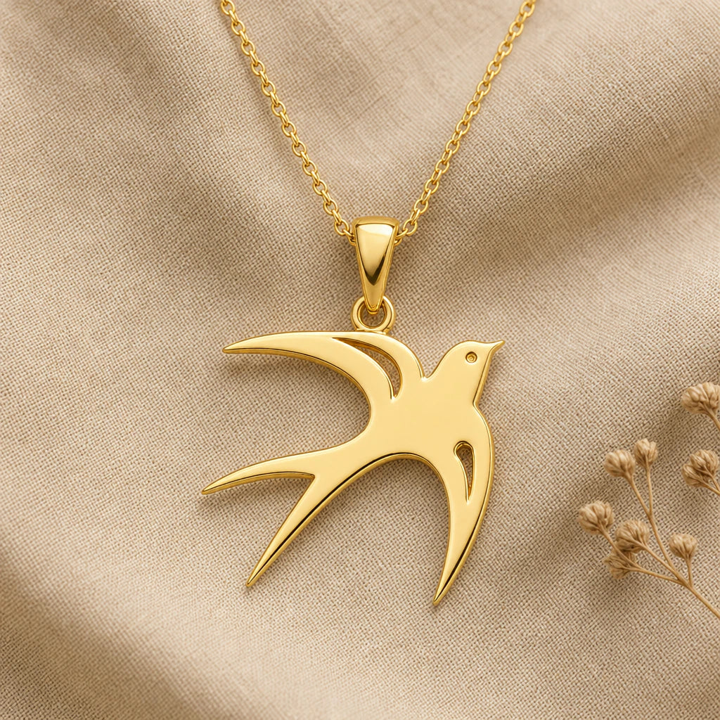 Swallow Bird Pendant Necklace in 18k gold plated sterling silver