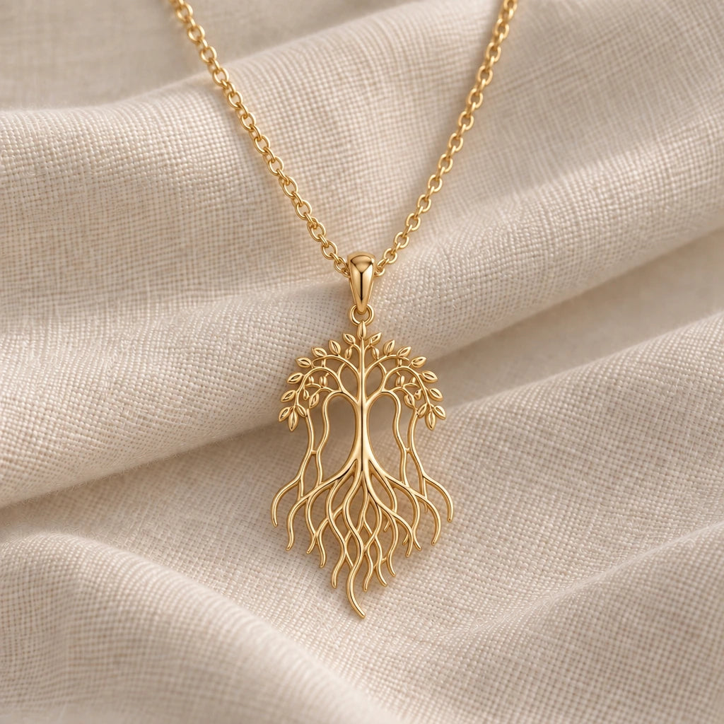Banyan Flow Roots Tree pendant necklace in an 18k gold plated finish