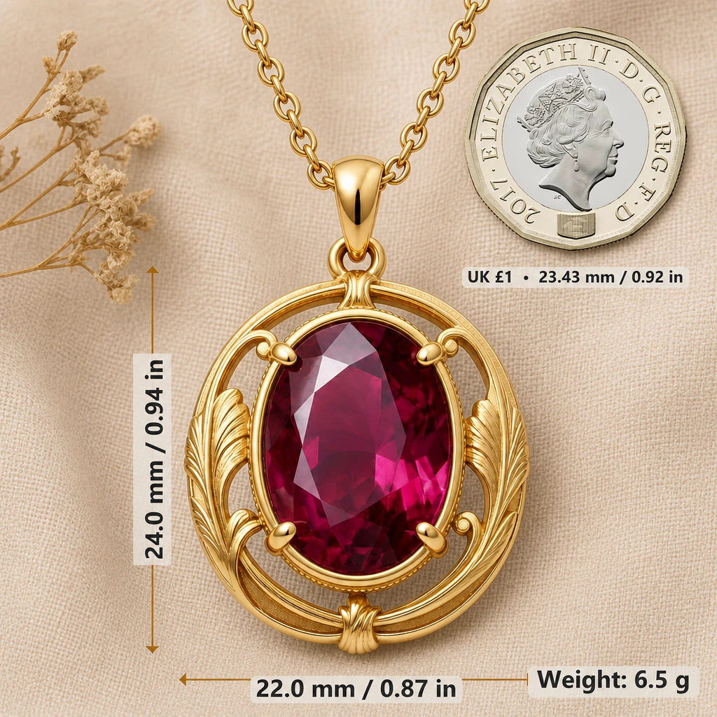 Art Nouveau Oval Vintage Birthstone Pendant Necklace size guide, 24 by 22 mm