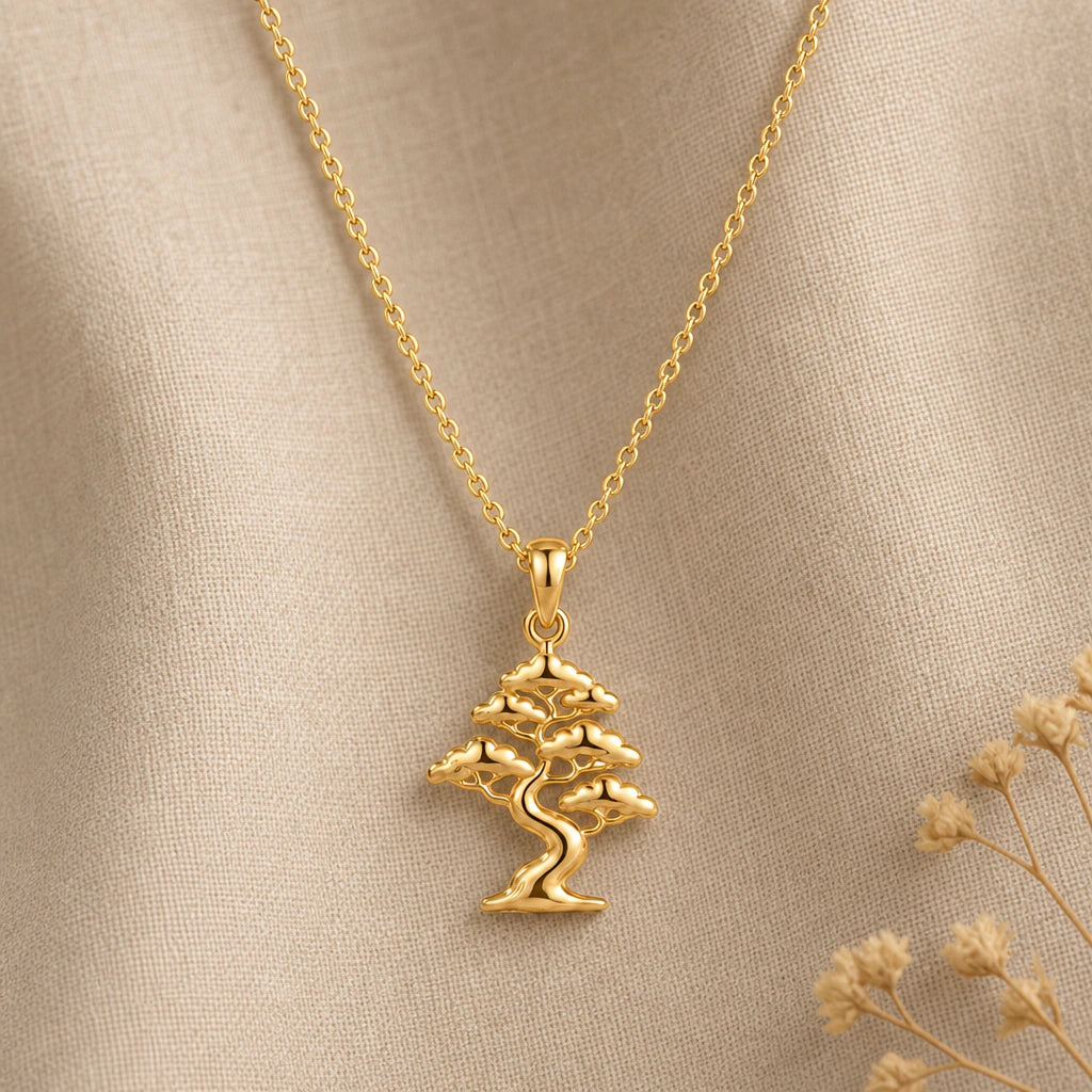 Pine Crest Bonsai Tree Pendant Necklace in 18k gold plated sterling silver