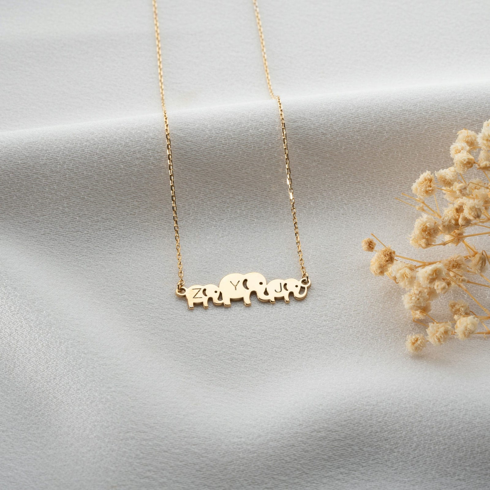 Elephant Necklace with Family initials