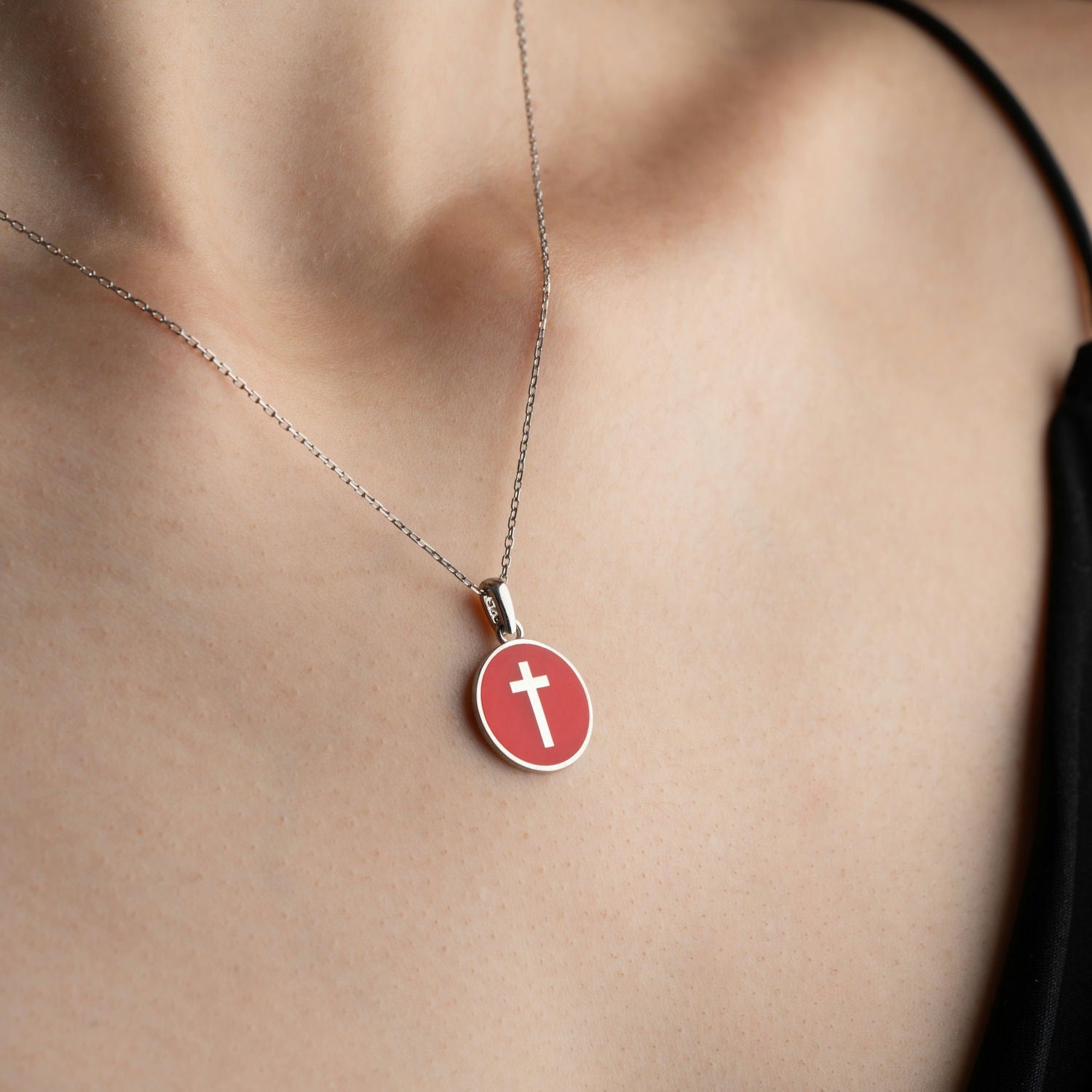 Sterling Silver Enamel Cross Necklace