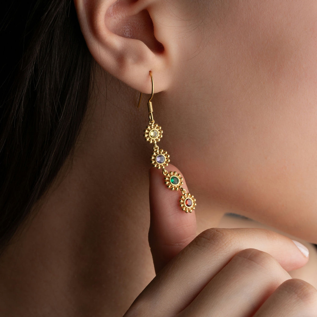 Sterling Silver Flower Birthstone Earrings