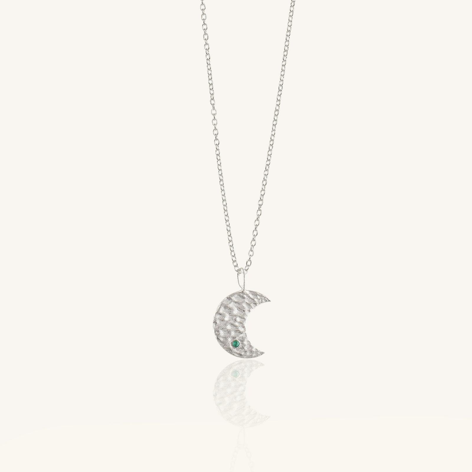 Hammered Moon Silver Necklace With Birthstone