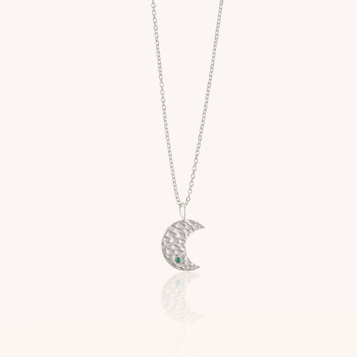 Hammered Moon Silver Necklace With Birthstone