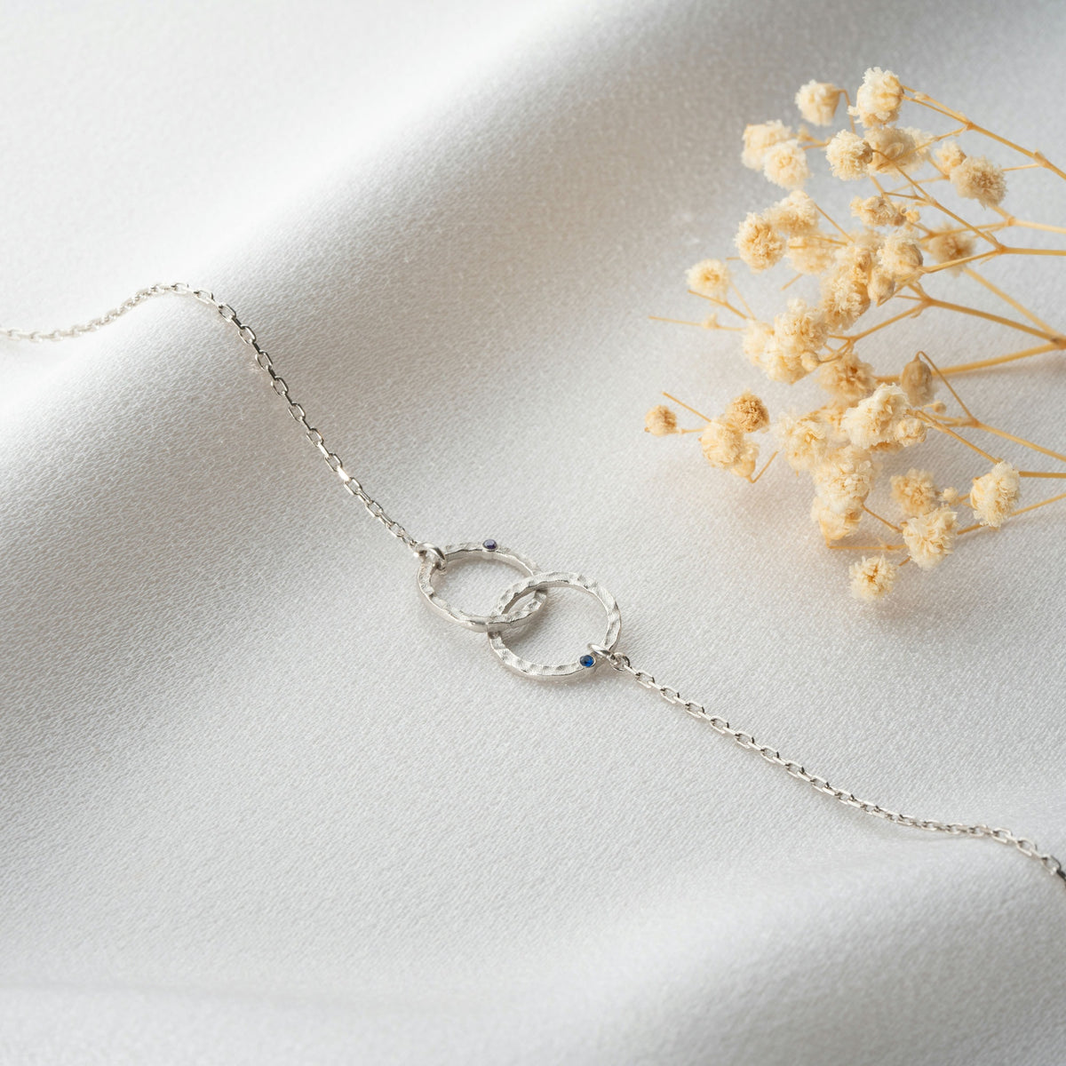 Hammered Silver Birthstone Couple Bracelet