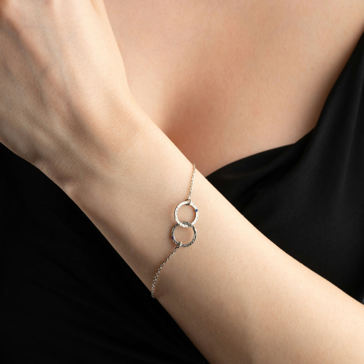 Hammered Silver Birthstone Couple Bracelet