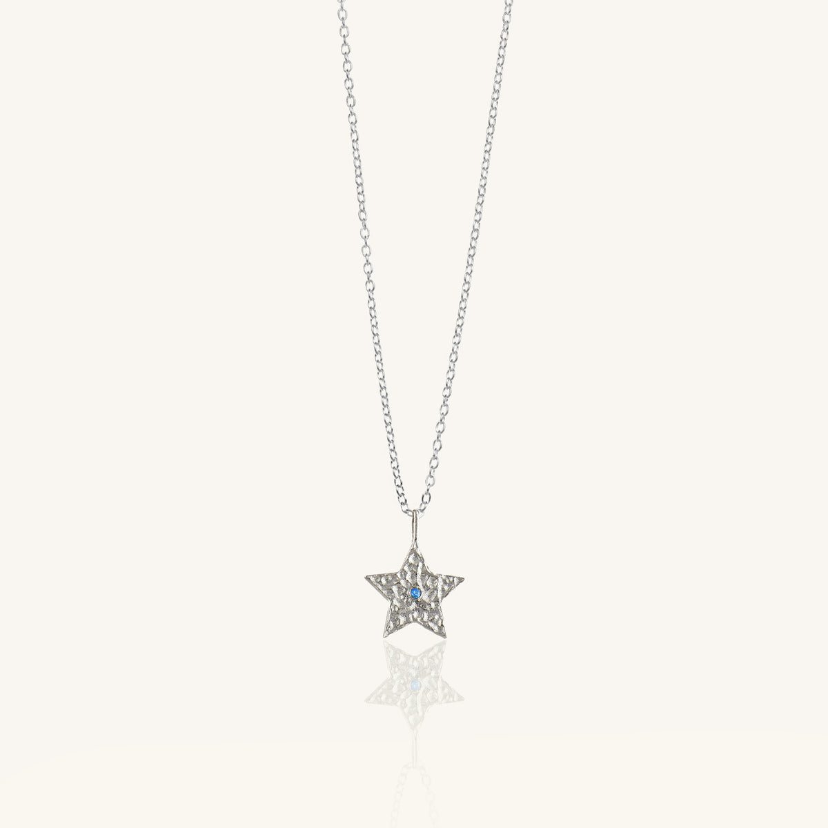 Hammered Star Silver Necklace With Birthstone