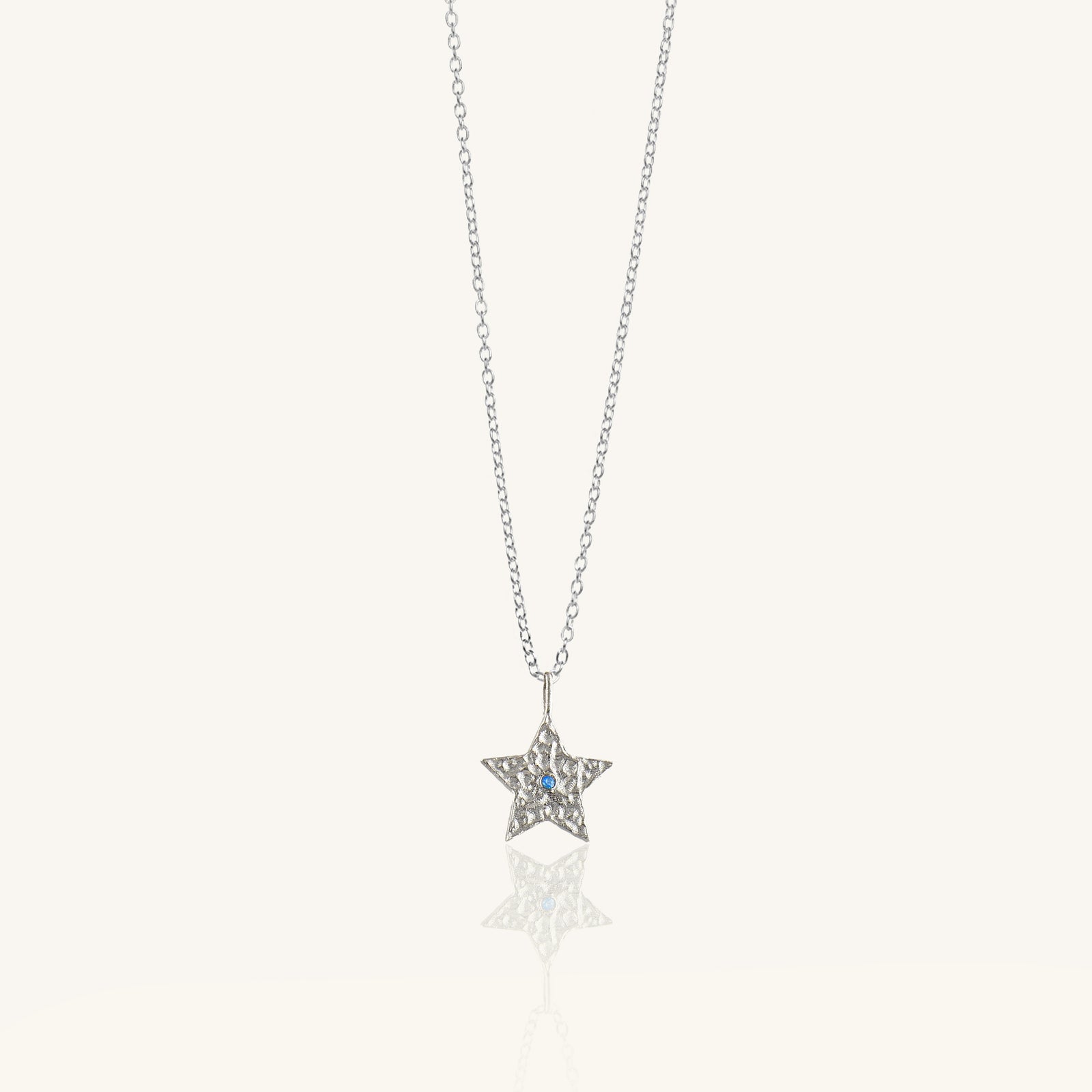 Hammered Star Silver Necklace With Birthstone
