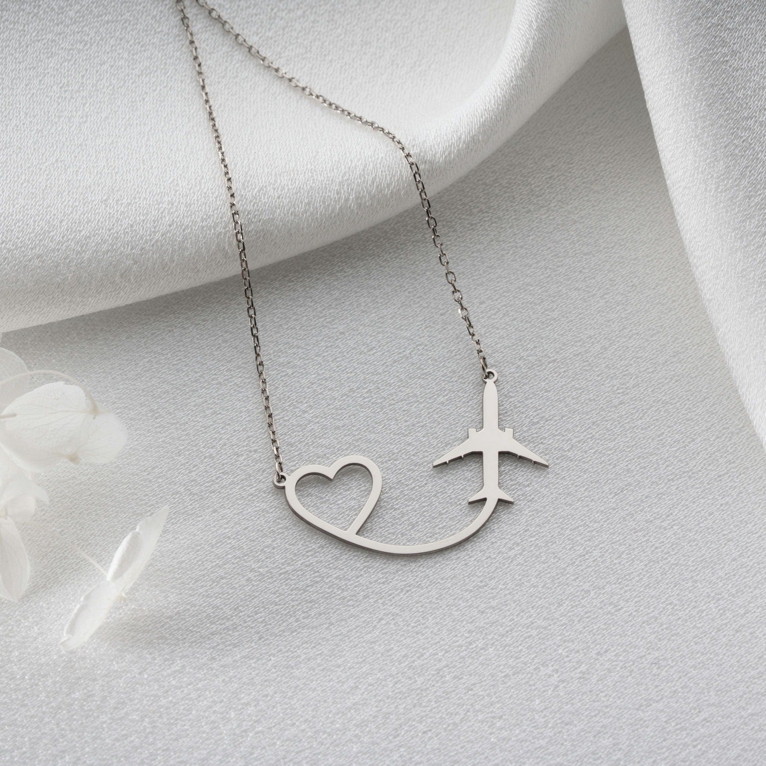 Wanderlust Heart & Airplane Necklace