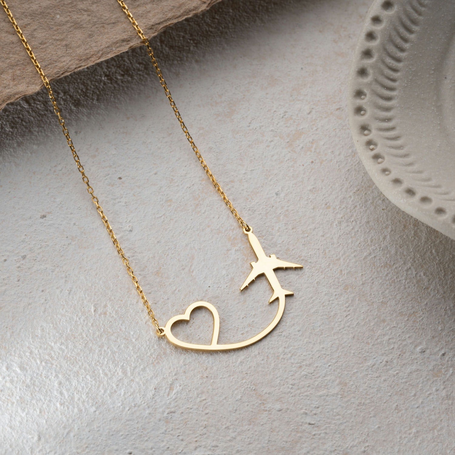 Wanderlust Heart & Airplane Necklace