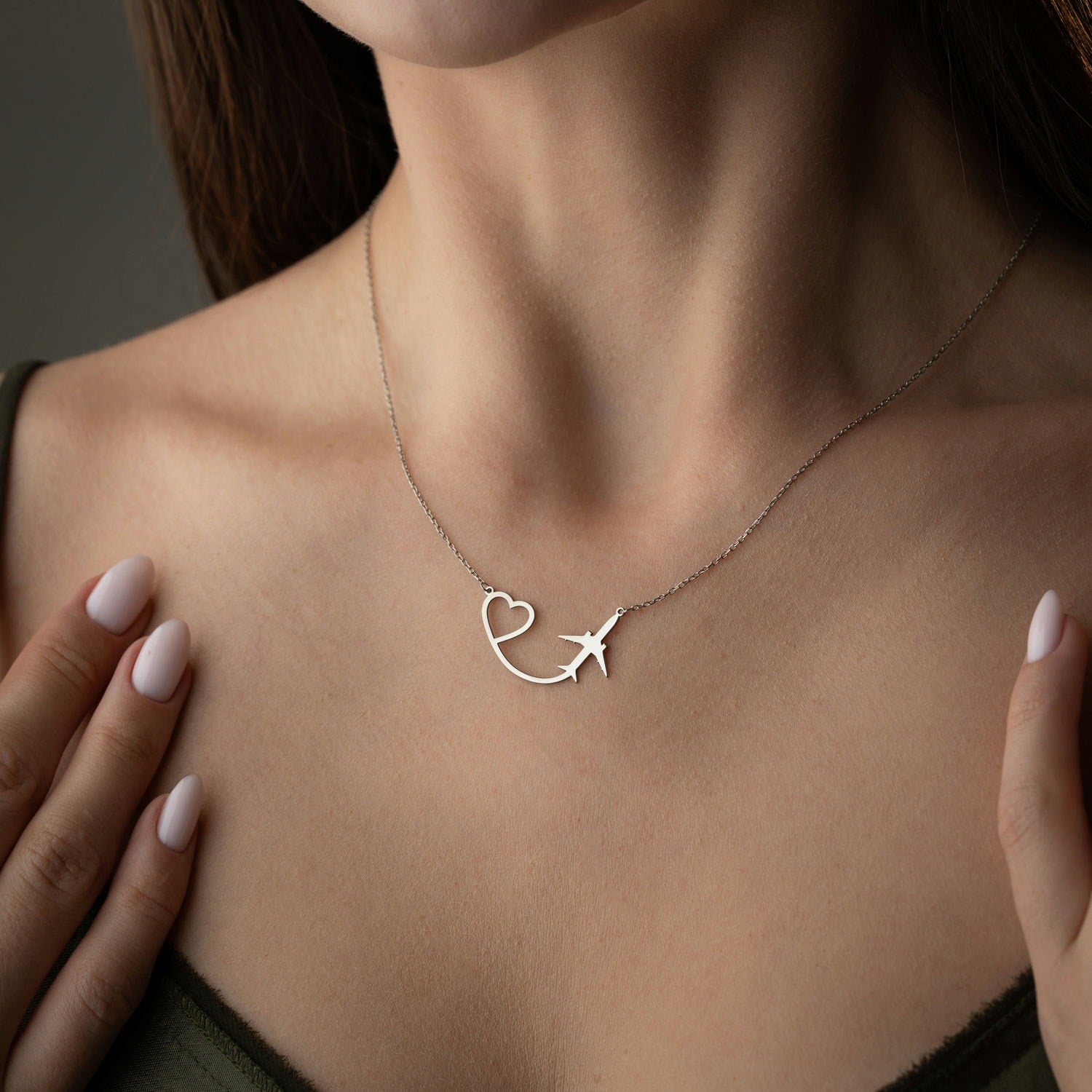 Wanderlust Heart & Airplane Necklace