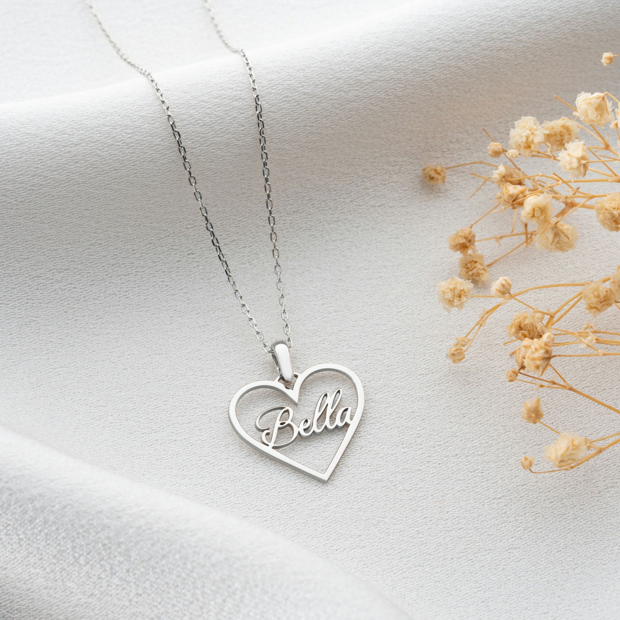 Sterling Silver Heart Necklace With Name