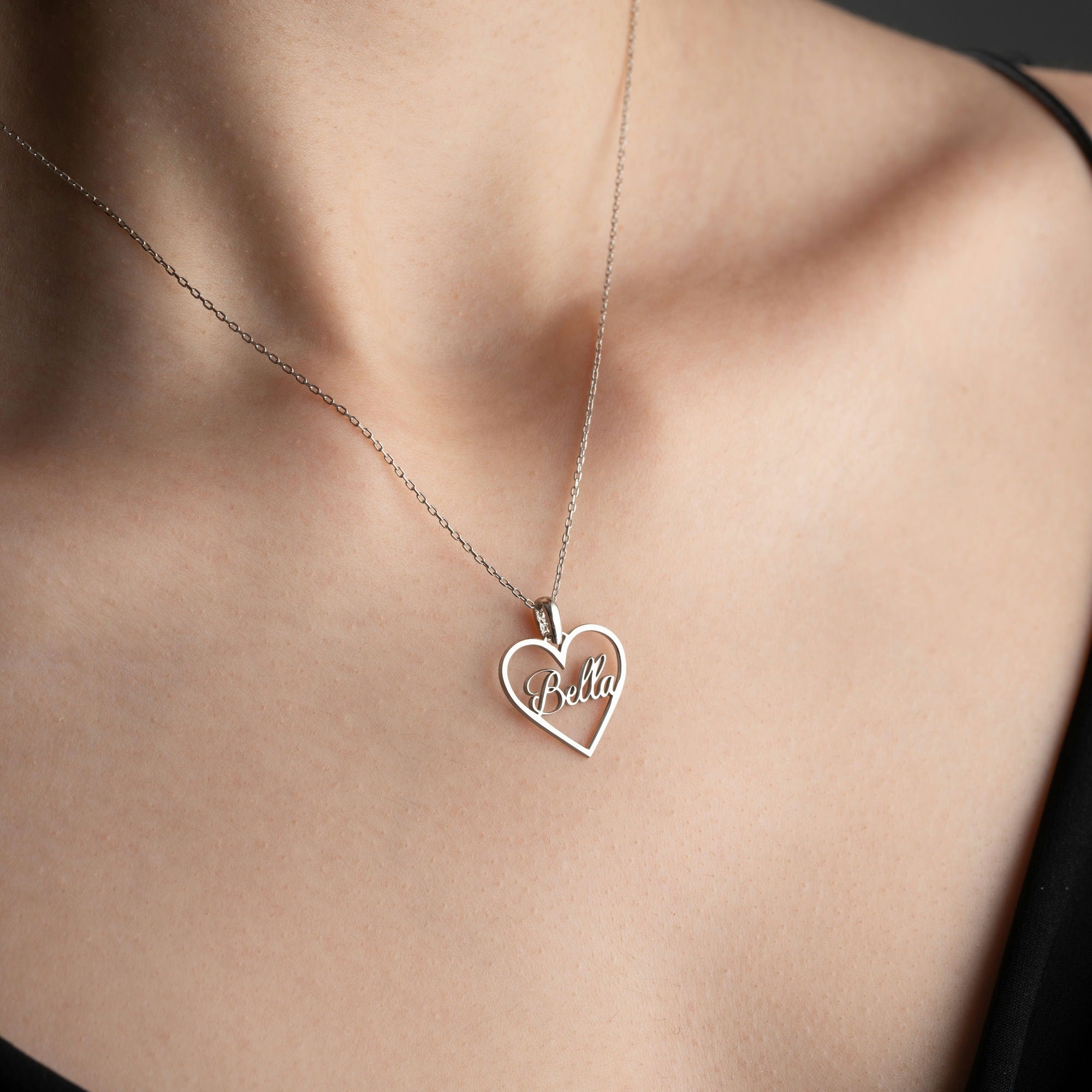 Sterling Silver Heart Necklace With Name