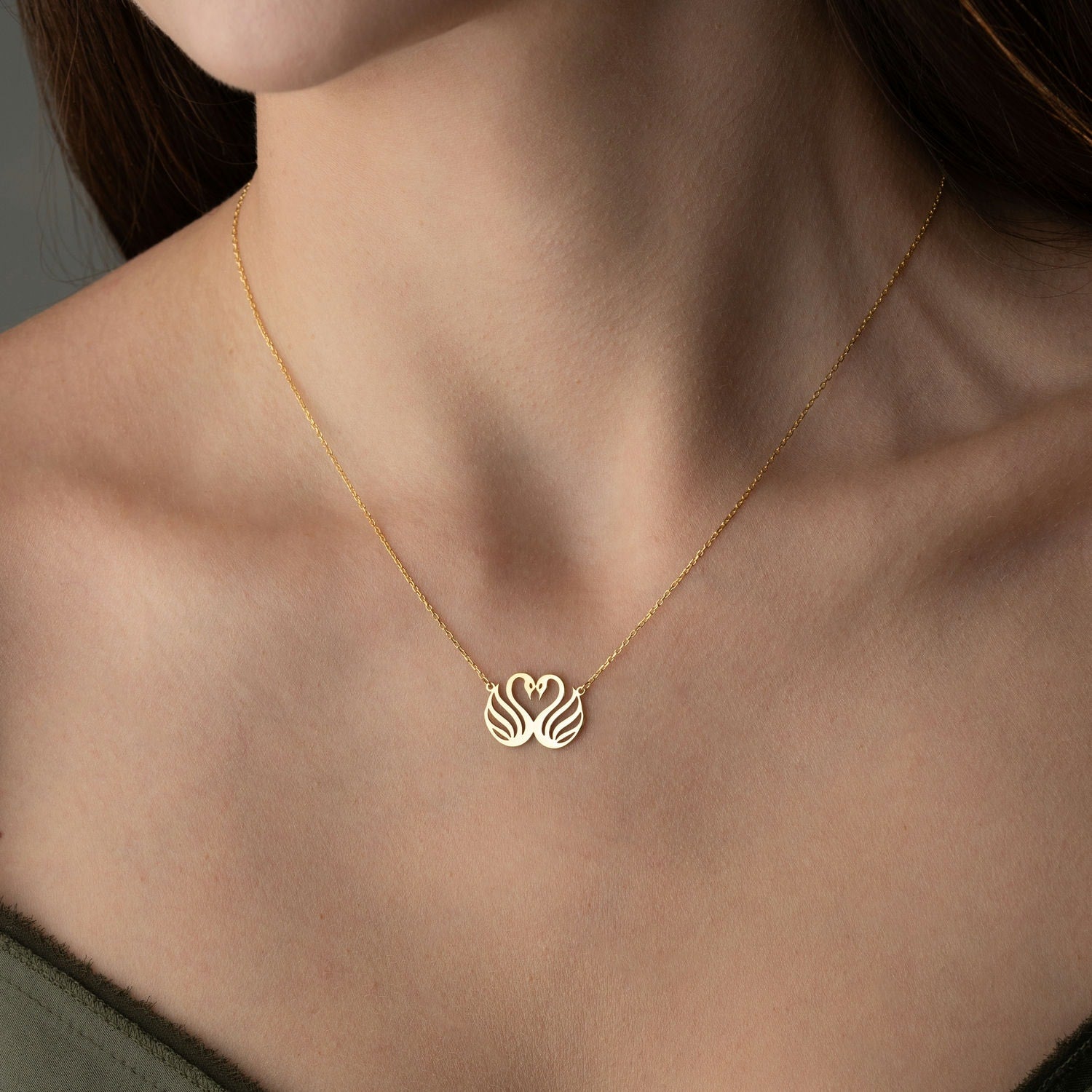 Sterrling Silver Swan Heart Necklace