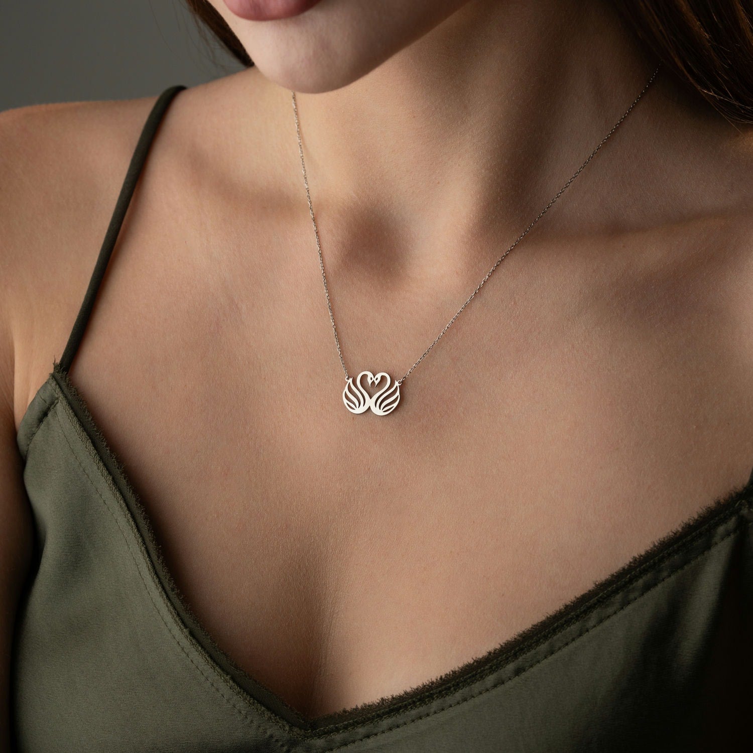 Sterrling Silver Swan Heart Necklace
