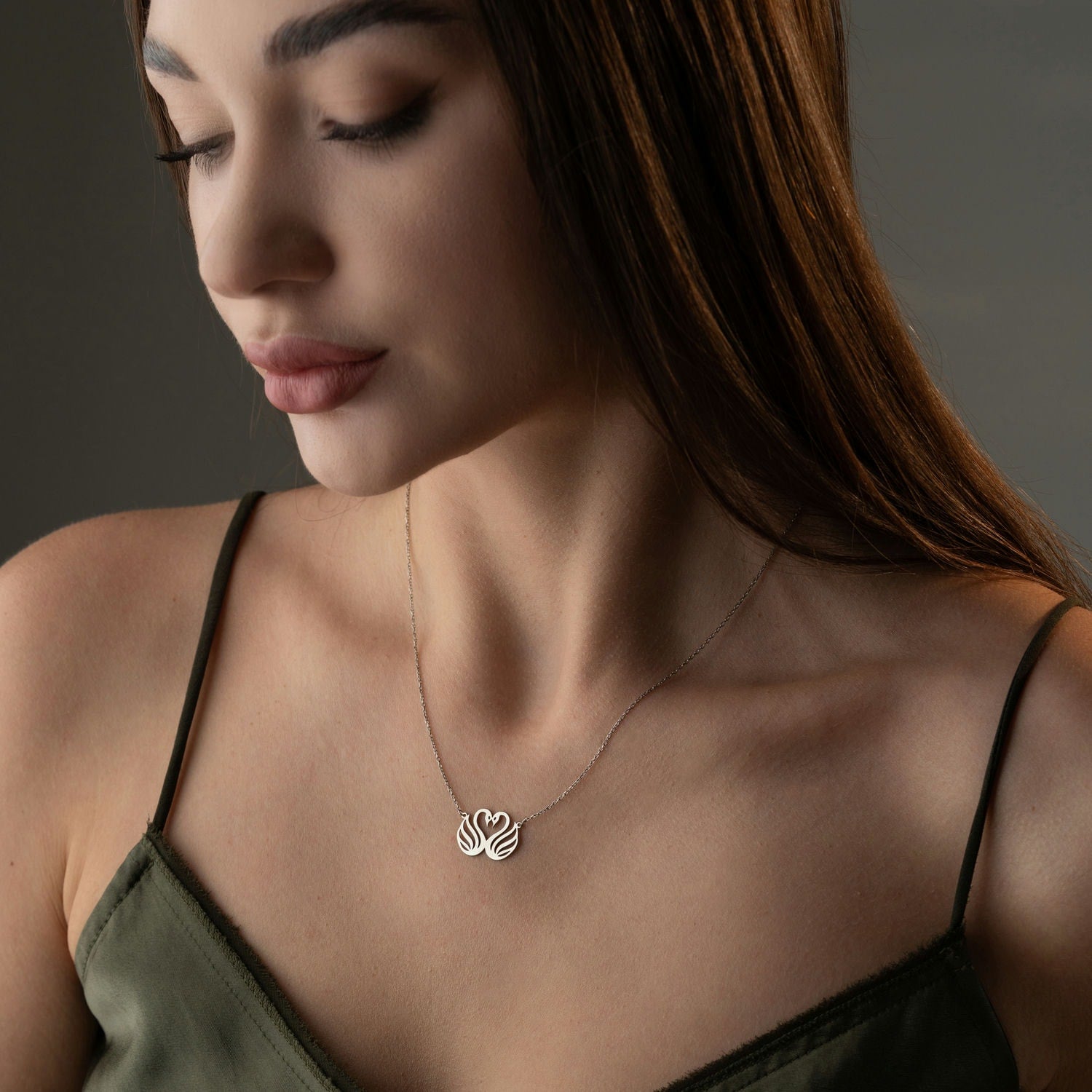 Sterrling Silver Swan Heart Necklace