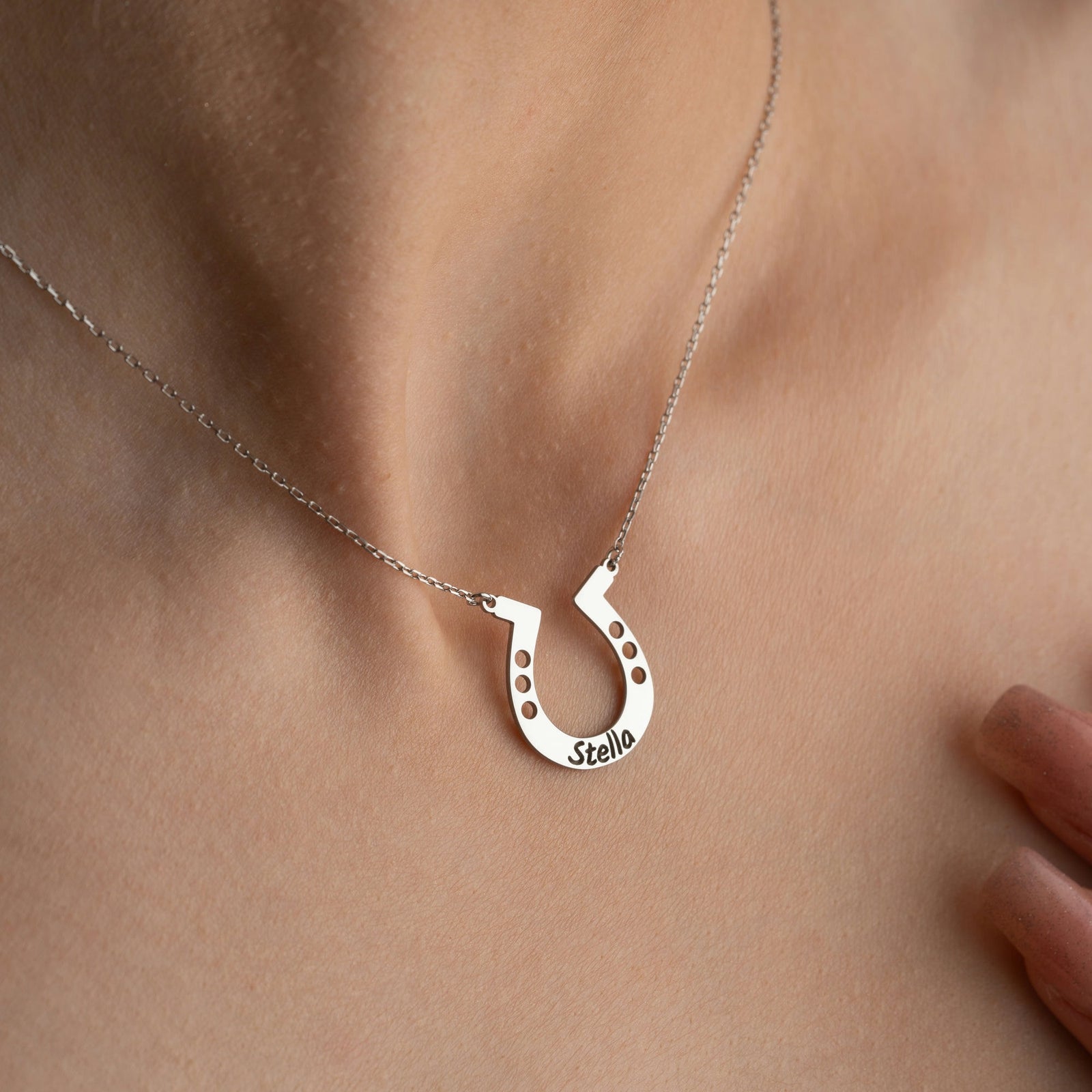 Horseshoe Necklace With Name In Sterling Silver