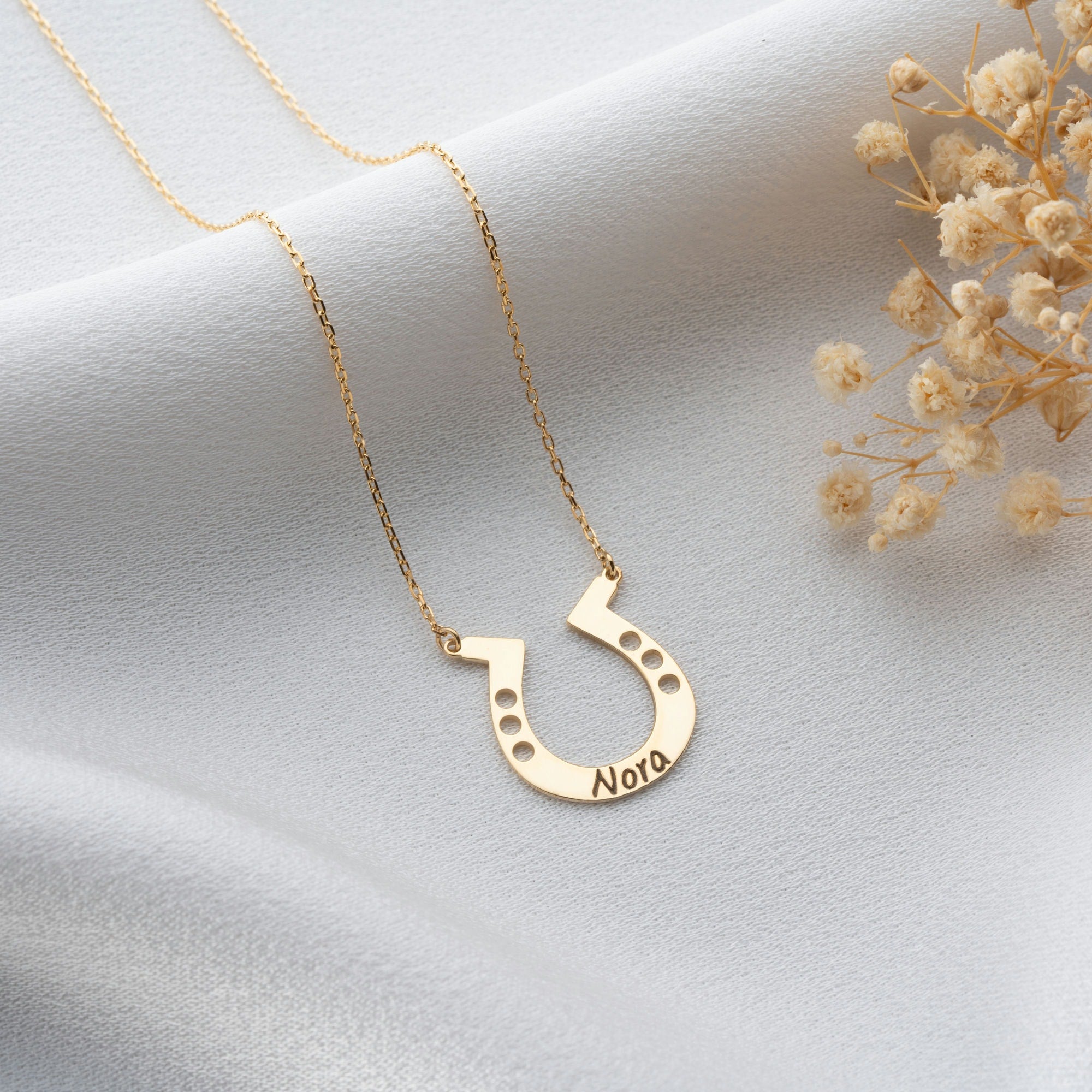 Horseshoe Necklace With Name In Sterling Silver