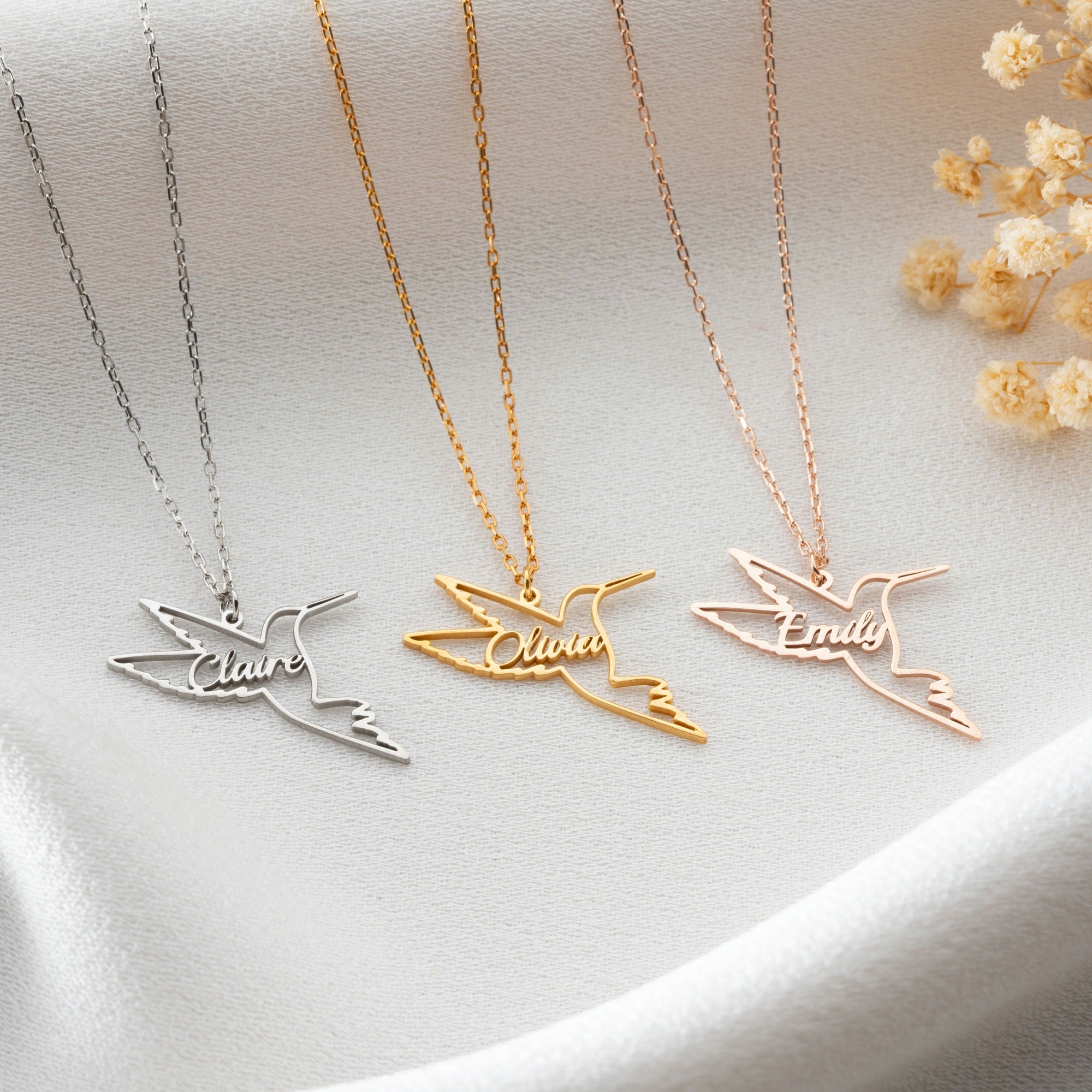 Hummingbird Necklace With Name