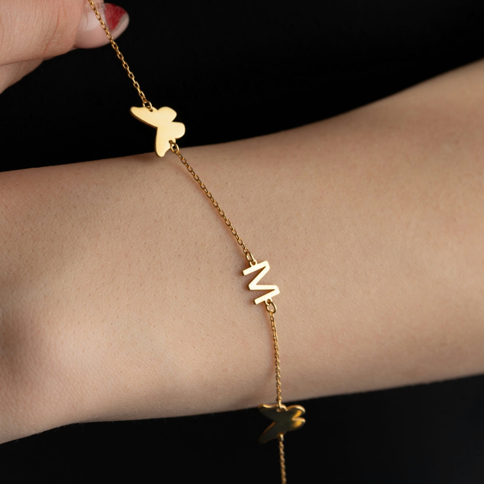 Initial Bracelet With Butterfly Charms