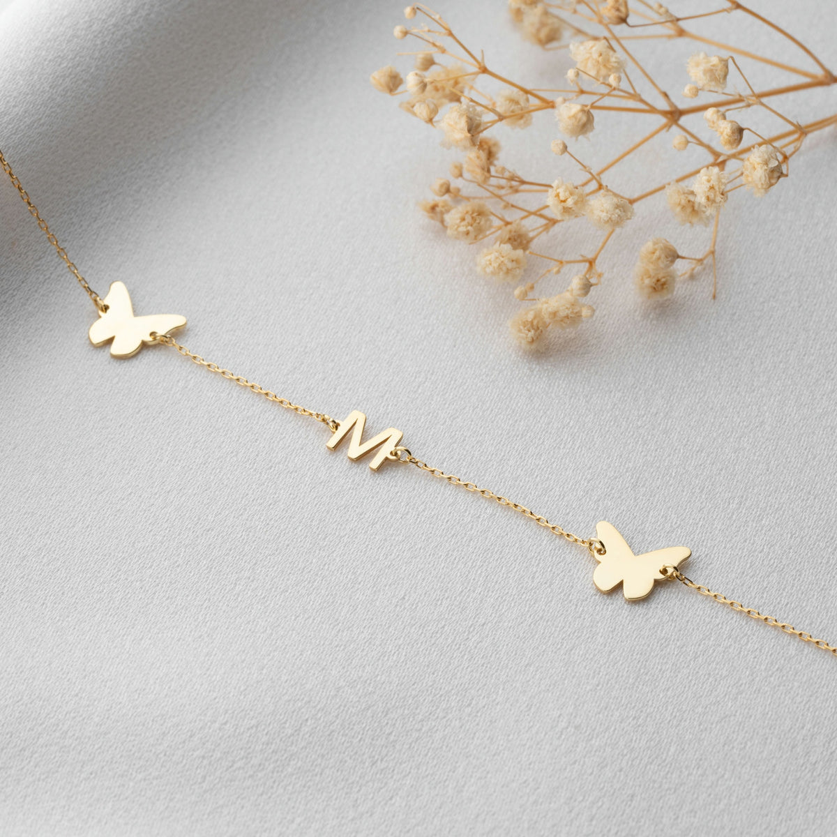 Initial Bracelet With Butterfly Charms