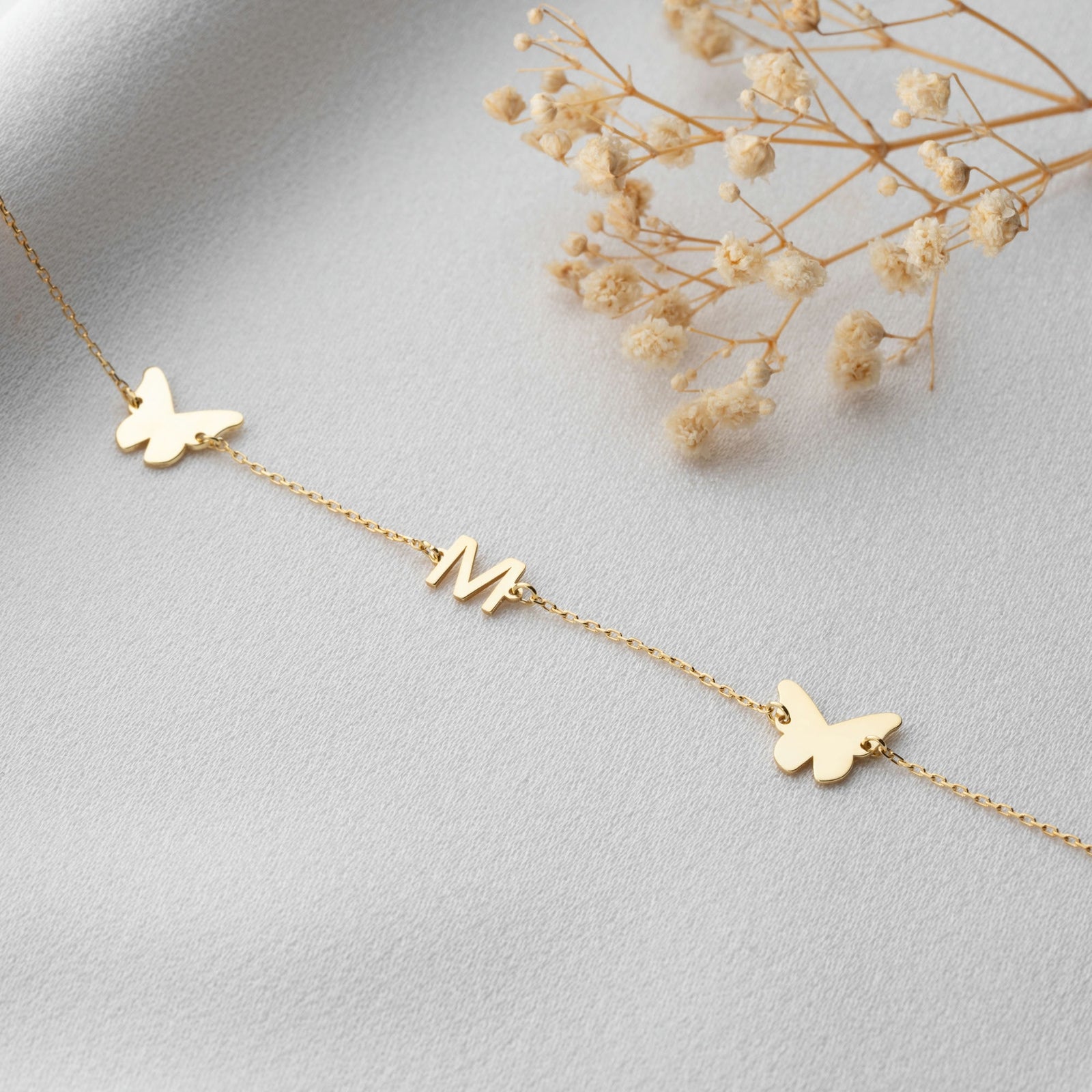 Initial Bracelet With Butterfly Charms