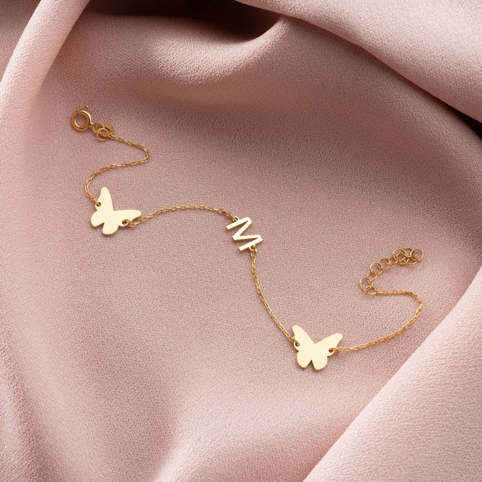 Initial Bracelet With Butterfly Charms