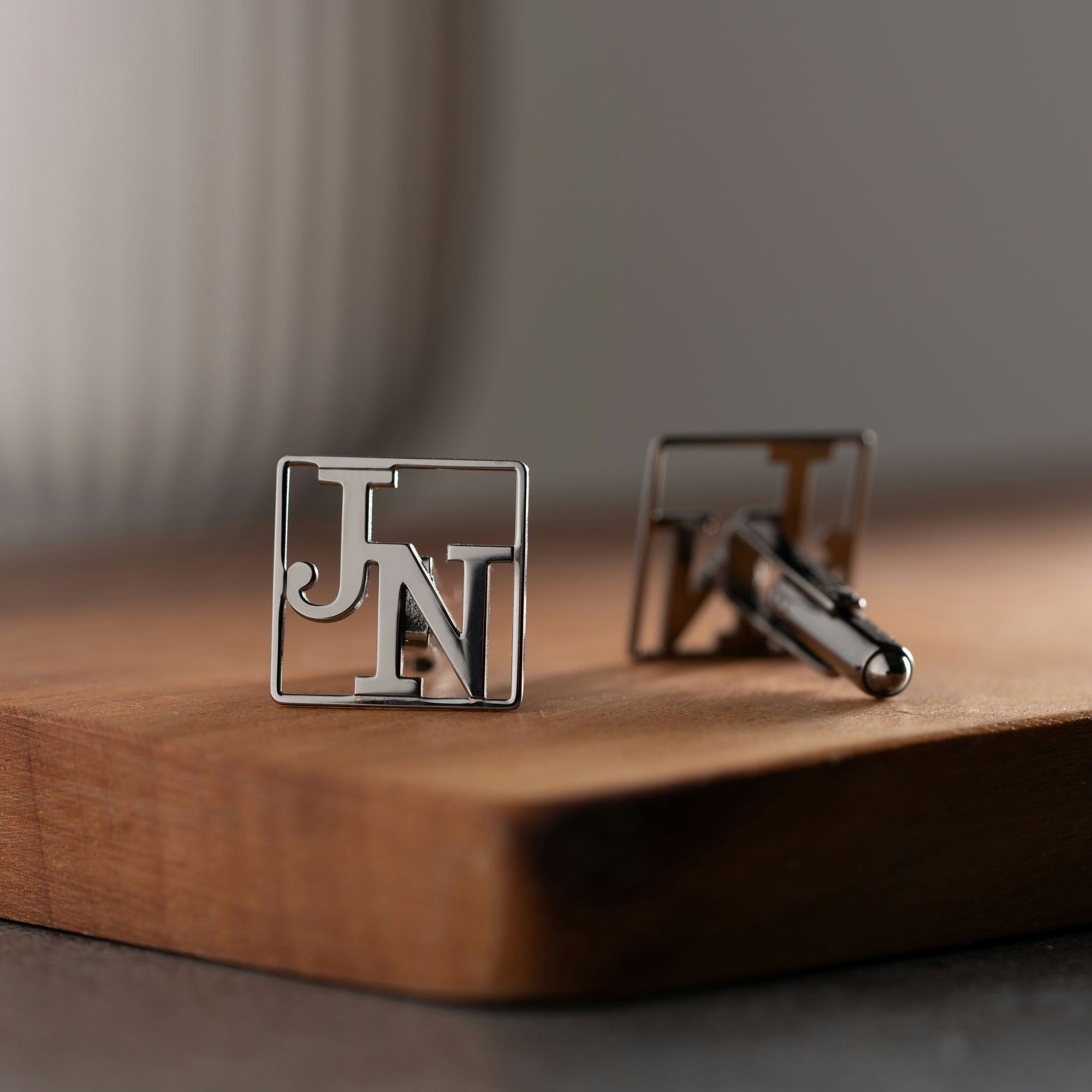 Sterling Silver Initial Cufflinks In Square